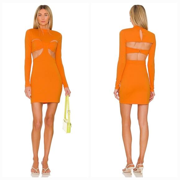 h:ours Antonella Mini Dress in Bright Orange Medium - Picture 1 of 16